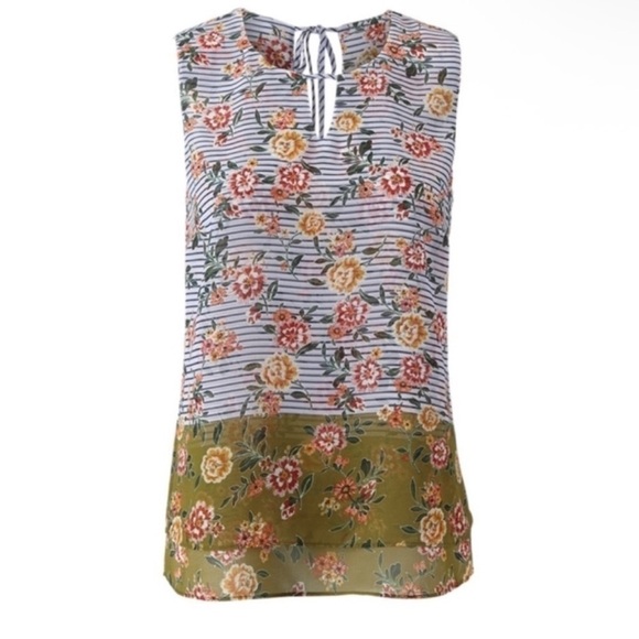 CAbi Penelope Tank Top - Floral and Stripe Mix. EUC size L. Retails $89 - Picture 5 of 12